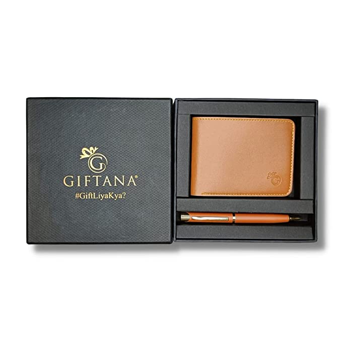 1682409469_Giftana Vegan Leather Wallet and Pen Gift Set (Tan) 01